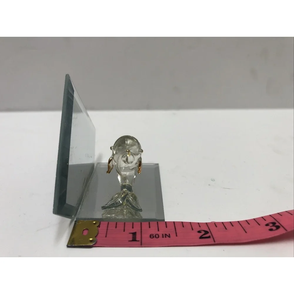 Glass Animal With Mirror‎ Dolphin Mini Figure  Clear/Gold 1.5x3